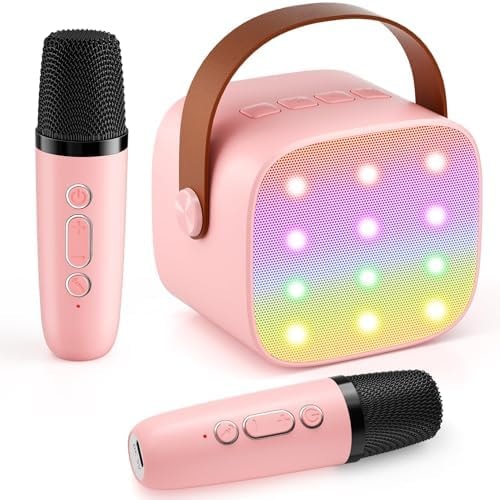 Mini Karaoke Machine with 2 Wireless Microphones, 2026 TOP Kids Portable Bluetooth Karaoke Machine for 3, 4, 5, 6, 7, 8, 9,10,11,12+Year Old, Christmas Birthday Gifts for Girls Boys Adults Home Party