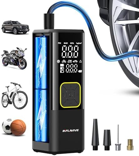 Tire Inflator Portable Air Compressor, 150 PSI Cordless Air Pump for Car Tires with Digital Pressure Gauge, 3X Faster Tire Pump for Cars, Motorcycle, Bicycle, Balls with LED Light, Auto Shut-Off
