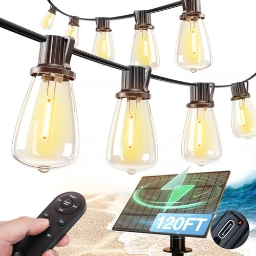 addlon 120FT(114+6) Solar String Lights Outdoor Waterproof with Remote USB