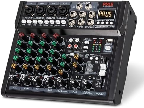 Pyle 8 Channel Studio Mixer - Small Footprint, USB - PC Recording, Bluetooth In, MP3 Player, DSP Effects, +48V Phantom Power, XLR Combo Inputs, Control Room Out, Smooth Dials and Faders - PMX408ST