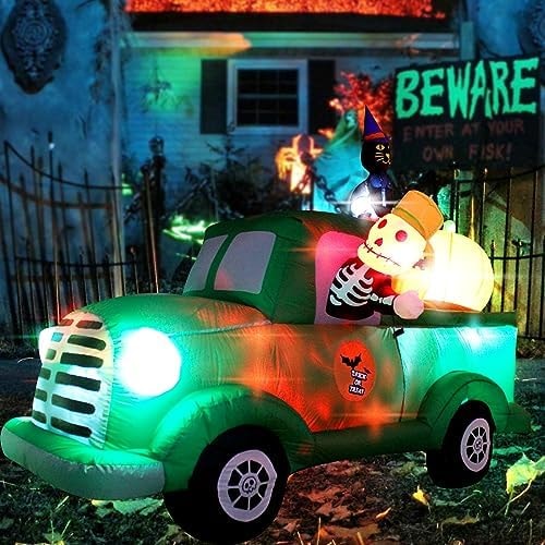 7.5FT Long Halloween Inflatable Ghost Car Decorations with LED Lights