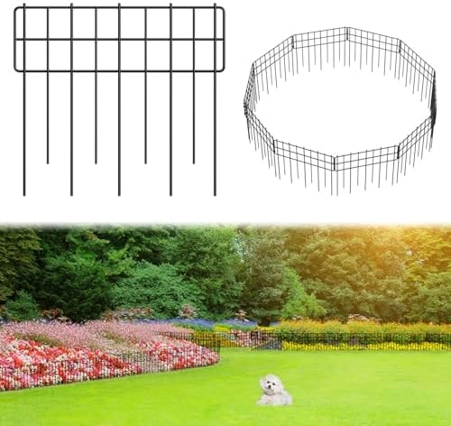 Decorative Fence Panel, 12.99"*11.97" No Dig Fences Barrier, Small Garden Fence Animal Barrier, Garden Border Edging Fences, Square 10 Pcs Black Metal Fencing, Dog Fencing Blocker for Yard, Flower Bed