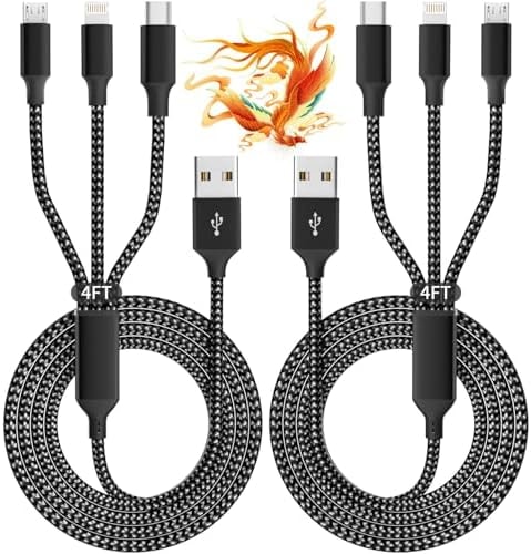 3 IN 1 Multi Charging Cable, Phone Chargers for Multiple Devices, 2Pack 4FT