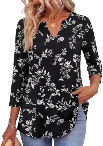 Zeagoo Tunic Tops for Women 3/4 Sleeve Blouses Dressy Casual V Neck