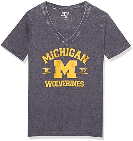 Blue 84 Women's Michigan Wolverines T Shirt Tri-Blend Mascot, Michigan Wolverines Navy, Medium