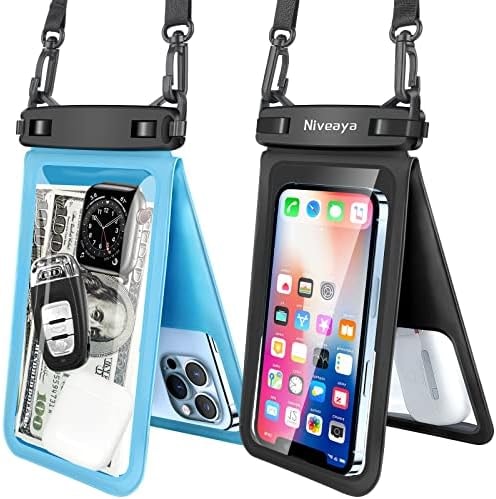 Niveaya Double Space Waterproof Phone Pouch - 2 Pack, Waterproof Phone Lanyard Case with iPhone 17/16/15/14/13 Pro Max up to 8.3", Phone Dry Bags for Vacation Beach Pool Kayak Cruise Travel Essentials