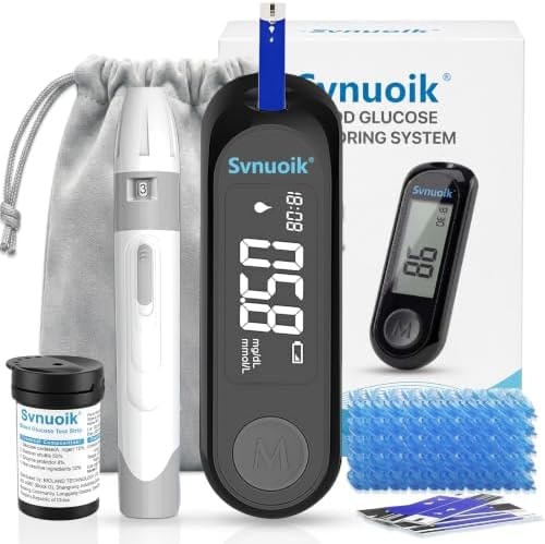 Svnuoik G-520 Glucose Monitor Kit, Blood Sugar Testing Kit for Diabetes, 50 Test Strips, 50 Lancets, 1 Lancing Device, No Coding,Designed Specifically for Home and Travel Use (Black)