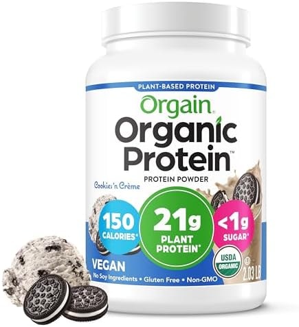 Orgain Organic Vegan 21g Protein Powder, Cookies & Cream, 2.03 lb