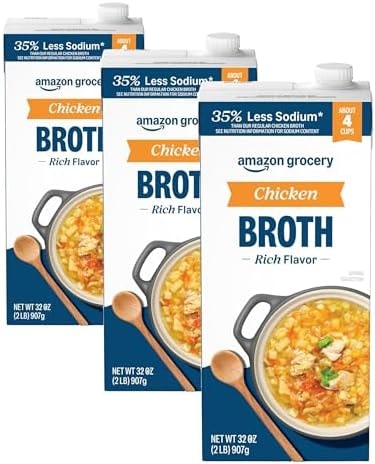Amazon Fresh, 35% Less Sodium Chicken Broth, 32 Oz (Pack of 3)