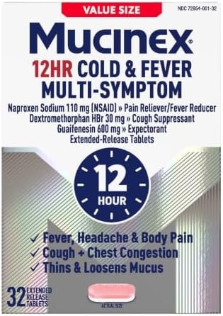 Mucinex 12Hr Cold and Flu Medicine for Adults, All Day Relief, 32 Tablets