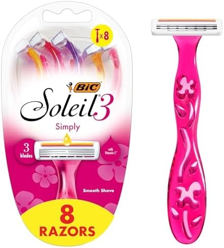 BIC Soleil 3 Simply Womens Disposable Razors, 3-Blade, 8-Pack, Aloe Vera