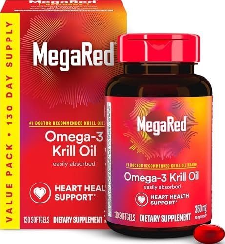 MegaRed - Omega-3 Krill Oil 350mg Softgels (130 Count in A Bottle), EPA & DHA Omega-3 Fatty Acids with No Fishy Aftertaste Unlike Fish Oil, Contains Antioxidant Astaxanthin