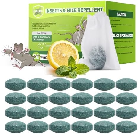 24 Packs Mice Repellent Rodent Repeller, Natural Peppermint Oil Pest Control for Rodent Rat Roach Ant Squirrel, Indoor Mouse Deterrent, Pet & Family Safe Alternative to Traps Mothballs & Poison