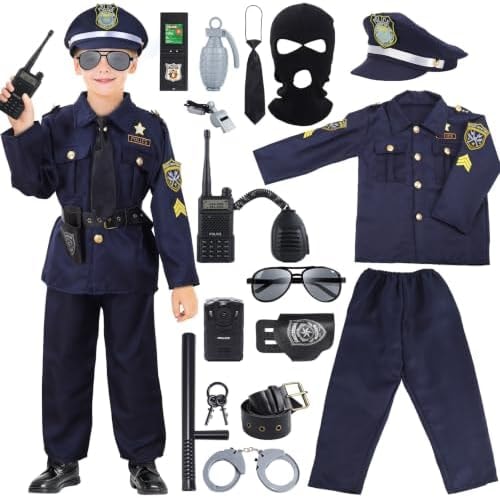 Skirfy Kids Police Costume for Boys 4-6, Police Officer Dress Up Play Set