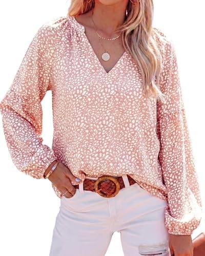 BTFBM Floral Blouses for Women Dressy Casual,Leopard Pink,M