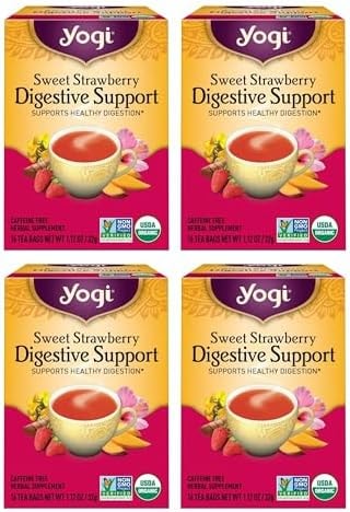 Yogi Sweet Strawberry Digestive Support Herbal Tea, 16 Tea Bags (4 Pack)