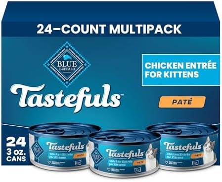 Blue Buffalo Tastefuls Chicken Paté for Kittens, Real Chicken First, Wet Cat Food Made with Natural Ingredients + DHA & ARA for Cognitive Development, 3-oz. Cans (24 Count)