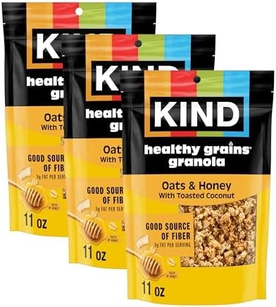 Kind Healthy Grains Granola, Oats & Honey Clusters with Toasted Coconut, Gluten Free, Healthy Snack Mix, 5g Protein, 11oz, 3 Count