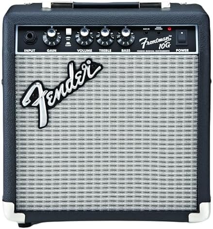 Fender Frontman 10G Electric Guitar Amplifier, 10-Watt Practice Amp with 6" Speaker, Built-in Overdrive, Headphone Jack & Aux Input, Black/Silver, with 2-Year Warranty
