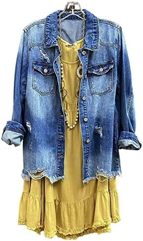 SCOFEEL Womens Denim Jacket Lapel Button Down Jean Shirt For Women Ripped Shacket Coat