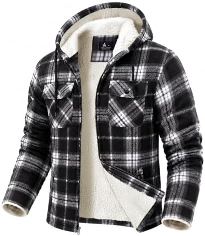GEEK LIGHTING Men's Flannel Shirts Jacket Sherpa Lined Fleece Plaid Hoodie Long Sleeve Winter Warm Coat