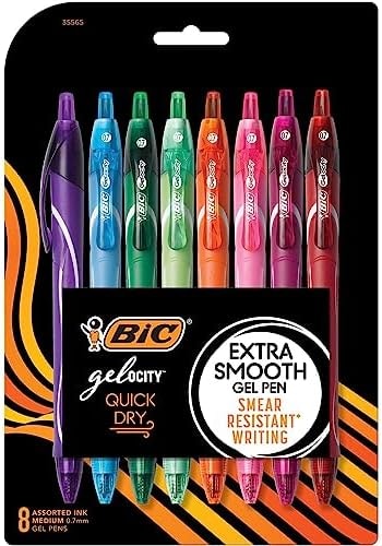 BIC Gelocity Quick Dry Fashion Retractable Gel Pens, Medium Point (0.7mm), Colored Gel Pens With Full-Length Grip (Pack of 36, 288 Count Total)