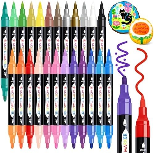 TBC The Best Crafts Acrylic Paint Markers, 24 Colors Dual Tip Pen