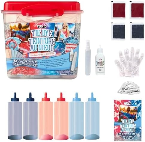 Tulip One-Step Tie-Dye USA Party Mega Value Kit, 74-Piece - Patriotic Red White & Blue Tie Dye Set for Fourth of July