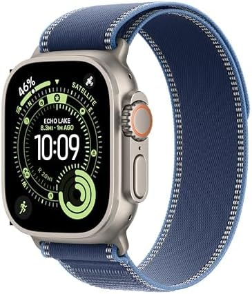 Apple Watch Ultra 3 [GPS + Cellular 49mm] Running & Multisport Smartwatch w/Rugged Titanium Case w/Blue/Bright Blue Trail Loop - M/L. Satellite Communications, Advanced Health & Fitness Tracking