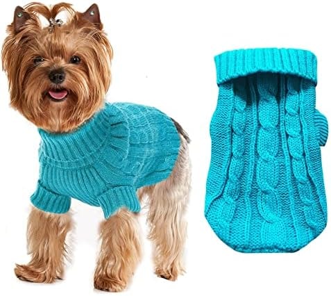 Dog Sweaters for Small Dogs Girl Boy, XS Yorkie Sweaters XXS Puppy Doggie Sweater Winter Warm Dog Turtleneck Knitwear Pullover for Chihuahua Fall Winter Cold Weather,Cyan-Blue M