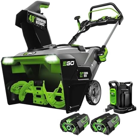 EGO Power+ 21" Electric Snow Blower, Gray/Black, Cordless Steel Auger, Includes (2) 56V 5.0Ah Batteries and Dual Port Charger, SNT2112