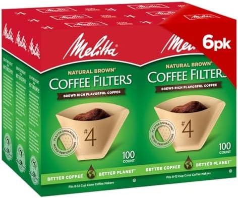 Melitta #4 Unbleached Coffee Filters, Natural Brown Cone Filters, 6-Pack