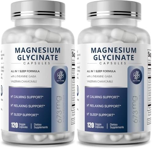 iMATCHME (2 Pack) Magnesium Glycinate 850mg Capsules with L-Theanine, Chamomile & GABA for Sleep, Calmness, Muscle, Bone Health & Immune Support, Magnesium for Women and Men, Vegan, High-Absorption