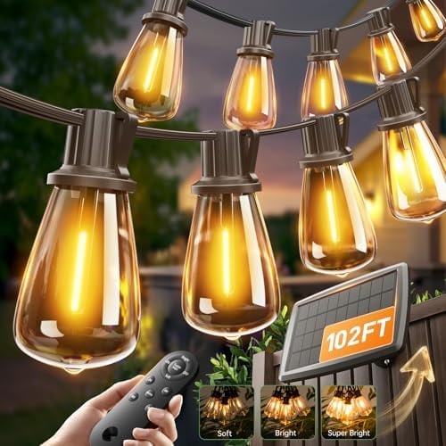 addlon 102FT(96+6) Solar String Lights Outdoor with Remote, Last 30+ Hrs