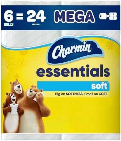 Charmin Essentials Soft Toilet Paper 6 Mega Rolls, 330 sheets per roll