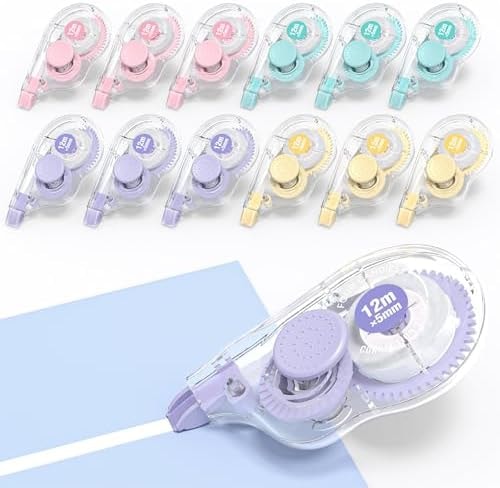 Four Candies White Correction Tape, 39.4 ft, 12 Pack Smooth Pull-Out Tape