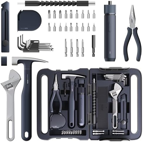 HOTO 40-Piece Tool Kit, Household Essentials Tool Set w/Smart Electric Screwdriver (LED, 3 Torque) + 14 Tools & 26 Accessories Including Allen Wrenches Sets | Pro-Grade Compact Organizer