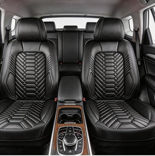 Foneso Car Seat Cover Full Set, Nappa Leather Car Seat Cover, Waterproof Seat Covers, Car Seat Cushion, Automotive Car Seat Protector Universal Fit Most Cars SUV Truck Pick-up Sedan