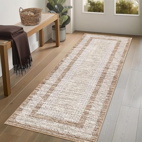 GarveeHome 2x6 Modern Bordered Runner Rug Non Slip Washable Floor Carpet