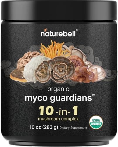 NatureBell Organic Mushroom Powder, 10oz | 10-in-1 Adaptogenic Blend with Lion’s Mane, Reishi, Shiitake, Chaga & More | Great for Coffee, Smoothies & Recipes