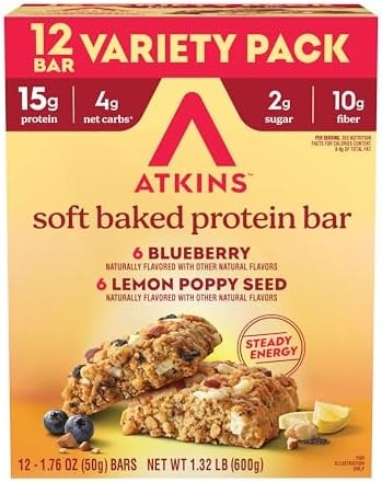 Atkins Soft Baked High Protein Bars, Variety Pack, 12 Count