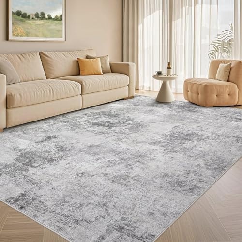 Tortania Washable 6x9 Area Rug for Living Room: Modern Abstract Neutral Large Soft Thin Rugs - Non Slip Indoor Carpet for Bedroom Dining Room Office Nursery Home Floor Decoration - Smoky Gray