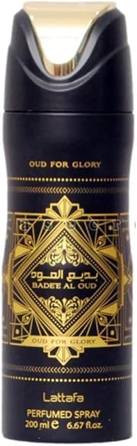 Lattafa Bade'e Al Oud Oud for Glory for Unisex Perfumed Deodorant Spray, 6.67 Ounce / 200 ml