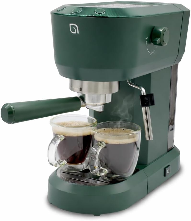 WILLOW Eco Series Fully Automatic Espresso Machine, Compact Expresso Coffee Machines with Steam Milk Frother, 15 Bar Coffee Maker, 1350 Watt - Hunter Green