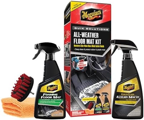 Meguiar’s Quik Solutions All-Weather Floor Mat Kit,All Weather Floor Mat Cleaner and Car Mat Protectant that Deep Cleans & Restores a Like-New Non-Slick Finish,Includes Drill Attachment, Kit