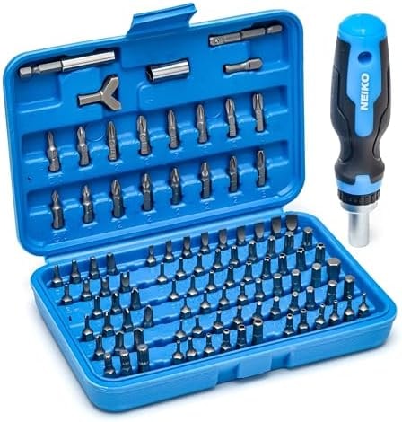 NEIKO 10082A Security Bit Set and Ratcheting Screwdriver | 101 Piece Set | Chrome Vanadium Steel | Screwdriver Bit Set Phillips, Tamperproof Torx Bits, & Flat | 1/4" Hex Shank Magnetic Bit Holder