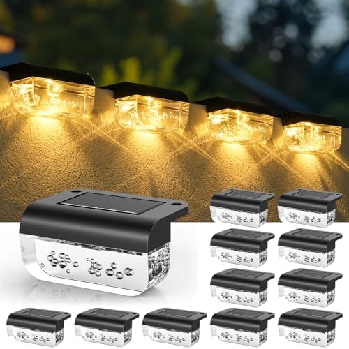 Herzila Solar Step Lights Outdoor, 12 Pack Solar Fence Lights, LED Waterproof Deck Lights for Outside, Step, Fence, Deck, Stair, Pool and Yard, Warm White