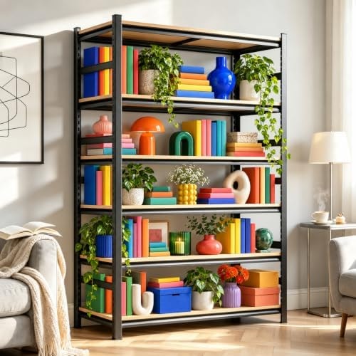 Book Shelf, Adjustable Tall Bookcase, No-Assembly-Required Metal Bookshelf