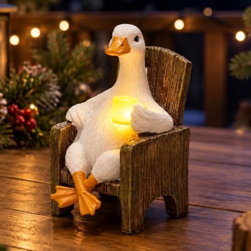 Miniature Goose Garden Statue with Solar Light, 7 inch Desk Goose