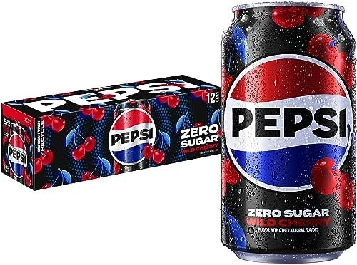 Pepsi Zero Sugar Cola Soda, Wild Cherry, 12 Fl Oz Cans (Pack of 12)